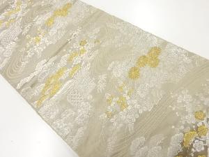 流水に松・菊模様織出し袋帯